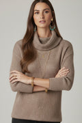 Brown ribbed knit sweater with a roll neck