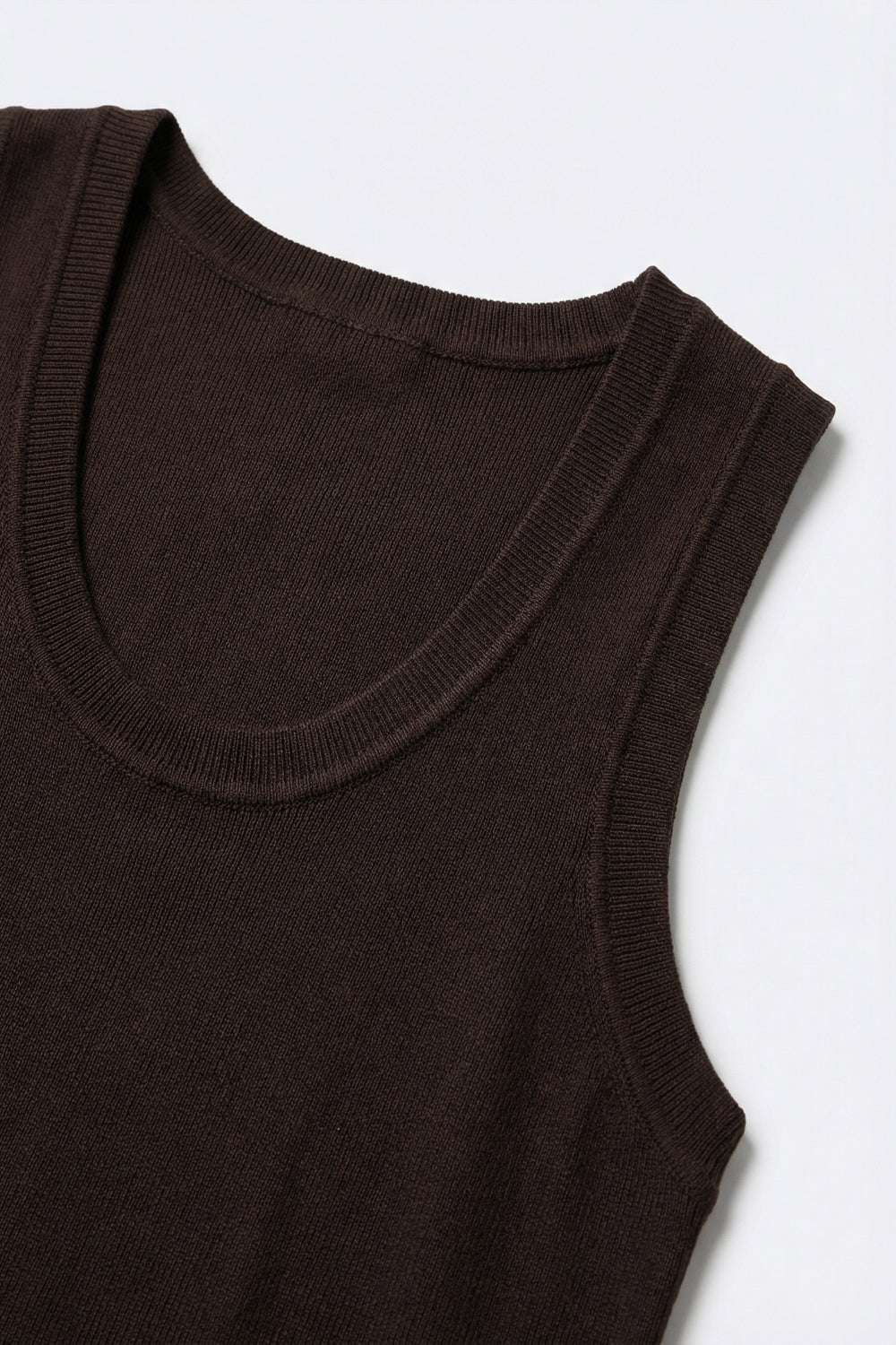 Brown Ribbed Knit Tank Top for Layering