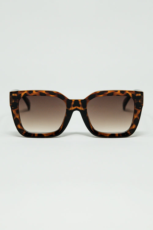 Q2 Brown Square sunglasses with animal print