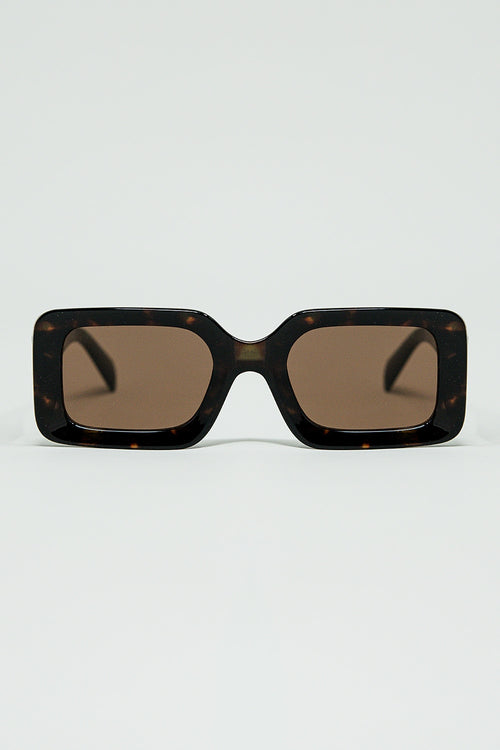 Q2 brown square sunglasses with green animal print on the side