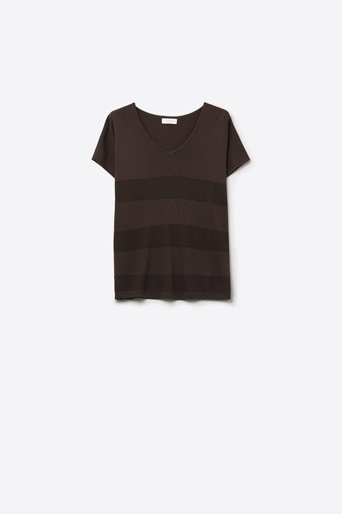 Q2 Brown Striped Texture Knit sweater