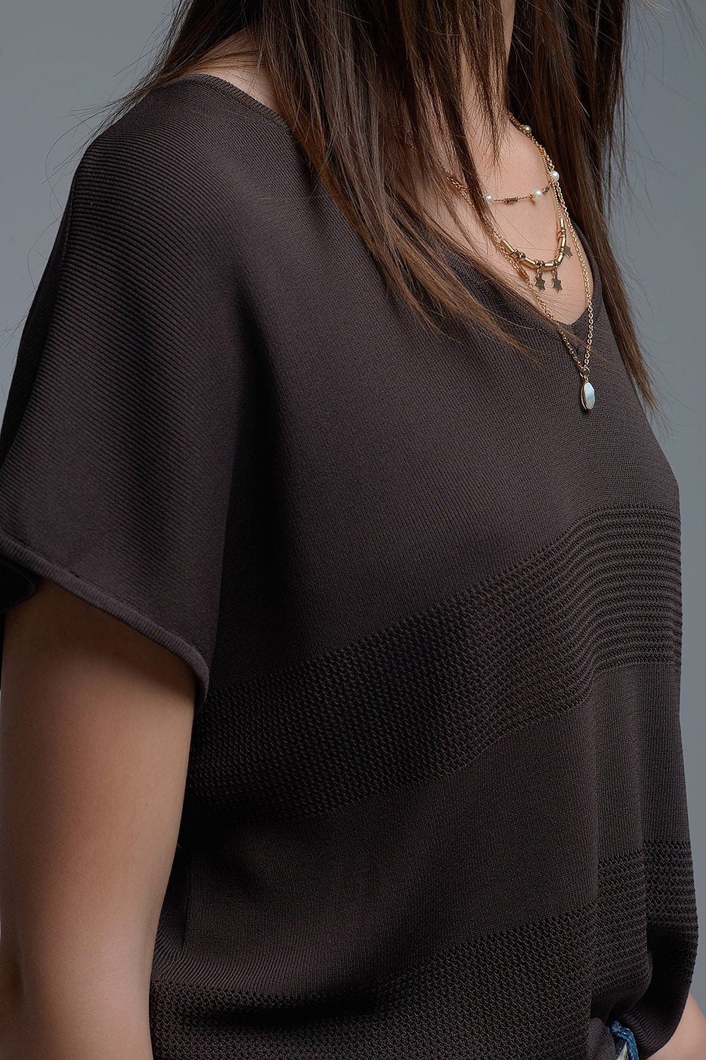 Brown Striped Texture Knit sweater