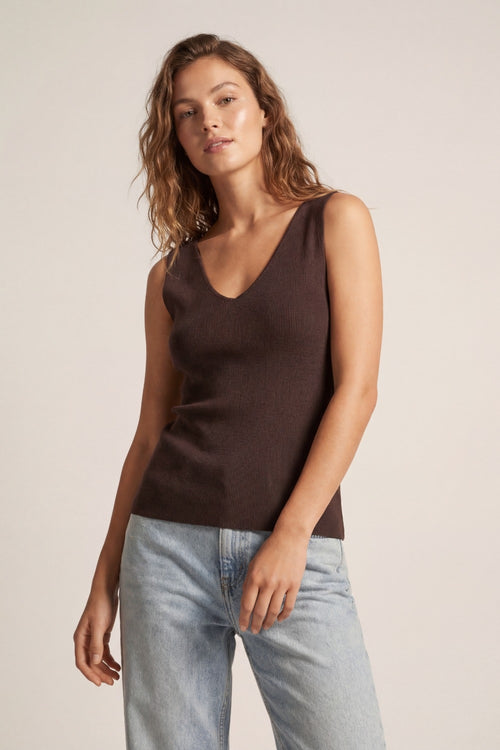 Brown V-Neck Ribbed Knit Tank Top