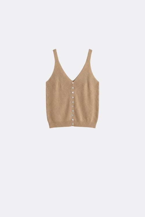 Q2 Camel Knit Buttoned Crop Top