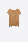 Q2 Camel Knit Short Sleeve Sweater with Textured Pattern