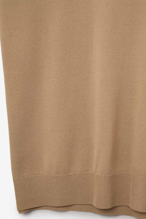 Camel lightweight knit V-neck sweater with short sleeves
