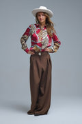 UNIKCOSA Camel pleated Wide Pants with with metal buckle