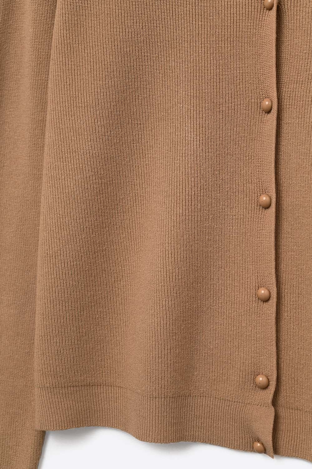Camel Ribbed Knit Cardigan with Mother-of-Pearl Buttons