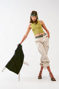 Q2 Cargo Pants with Tassel ends in Sand