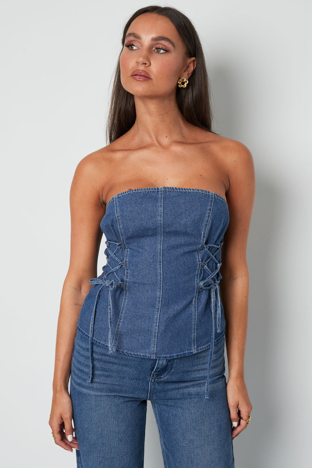 Woven Denim Women's Strapless Top Elegant Solid Color Spring/Summer