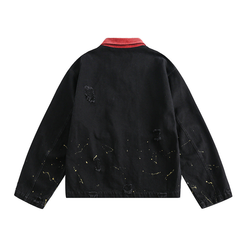 UNIKCOSA NoirFit Denim Jacket With Polo Collar Lettering 💫