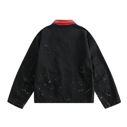 UNIKCOSA NoirFit Denim Jacket With Polo Collar Lettering 💫