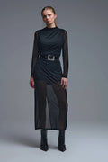 Q2 Chic Black Sheer Polka Dot Midi Dress