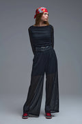 UNIKCOSA Chic Black Sheer Polka Dot Pants