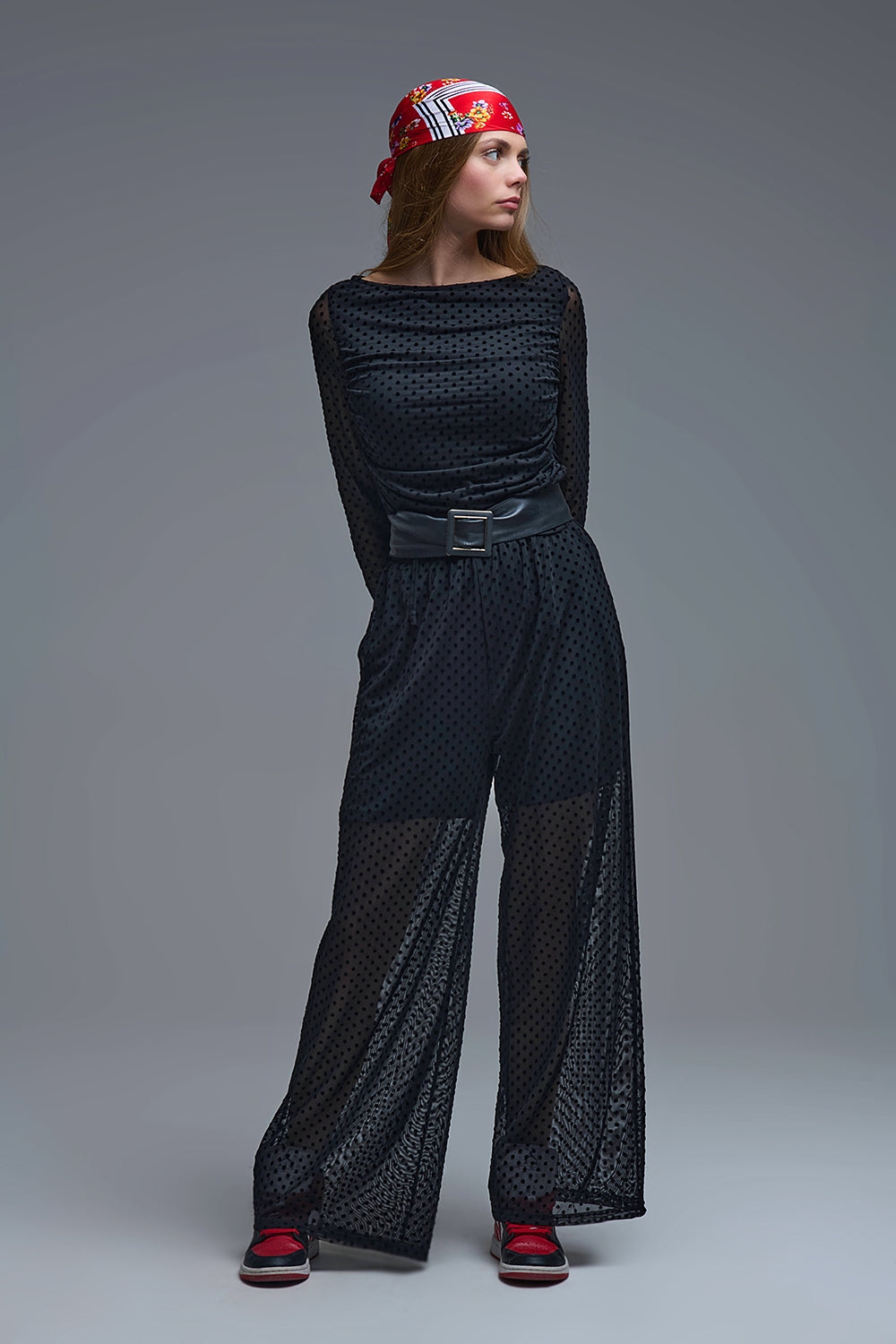 Chic Black Sheer Polka Dot Pants