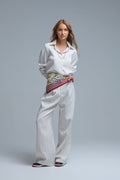 UNIKCOSA Chic Pinstripe Cream Wide-Leg Pants with Lined Fit