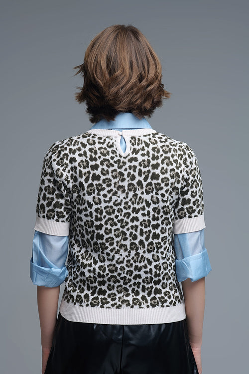 Chic Short Sleeve Leopard Print Sweater