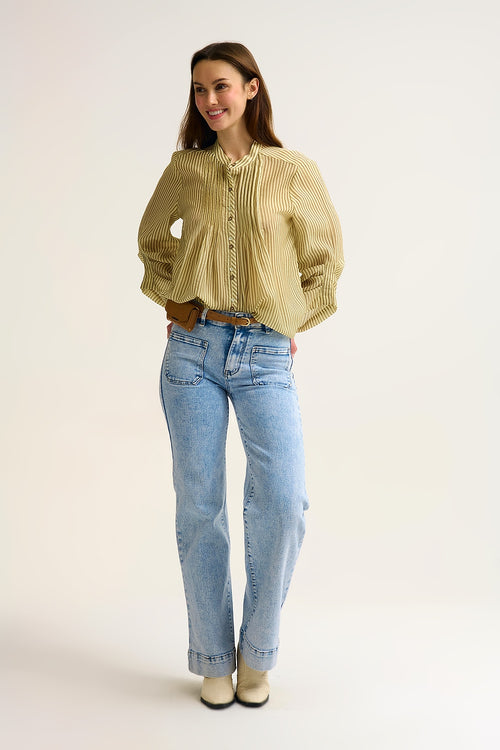 Chiffon Striped Button-Front Blouse with Relaxed Fit and Soft Texture