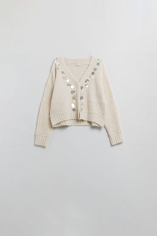 Chunky knit cardigan with sequin detail