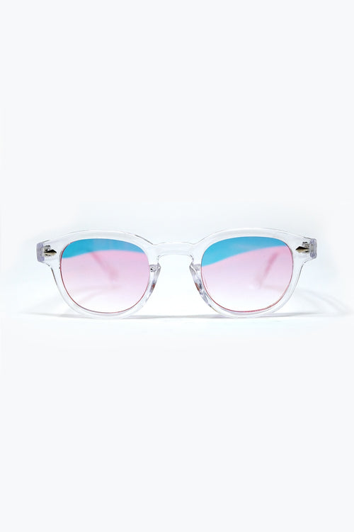 Q2 Clear Round Sunglasses With BabyPink Gradient Lense
