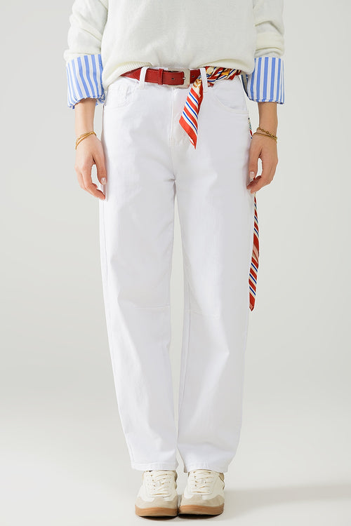 Q2 comfortable stretch jeans with barrel leg in white