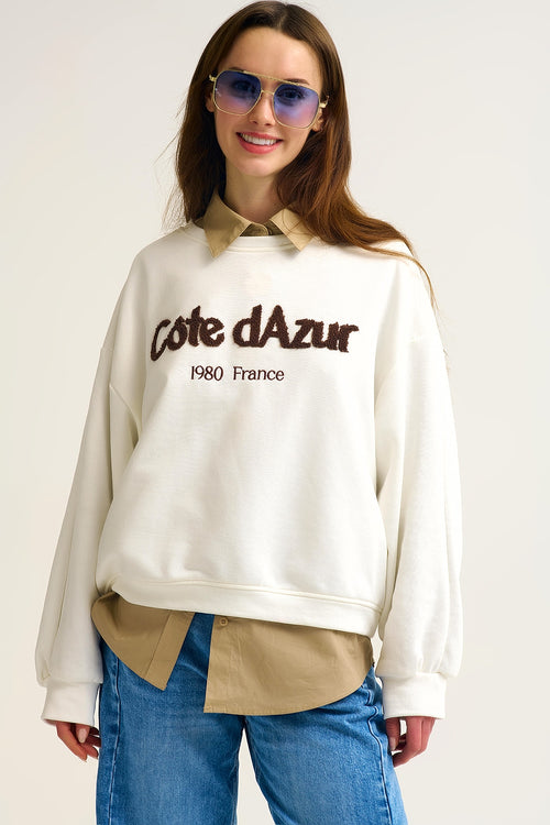 Q2 Côte d’Azur Embroidered Cream Sweatshirt