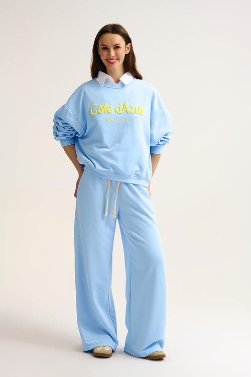 Côte d’Azur Embroidered Pastel Blue Sweatshirt