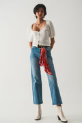 Q2 Cotton high waist straight leg jeans in vintage blue