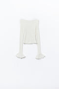 Q2 cream flared long sleeve t-shirt in lace fabric