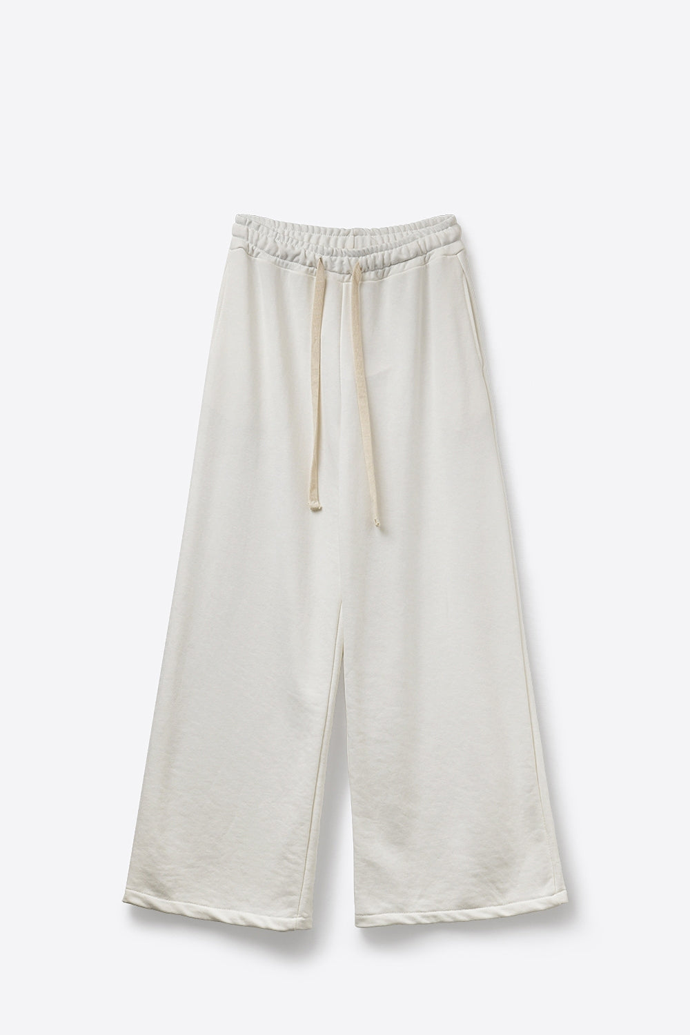 Cream Knit Straight Fit Sweatpants with elastic waist and Tie