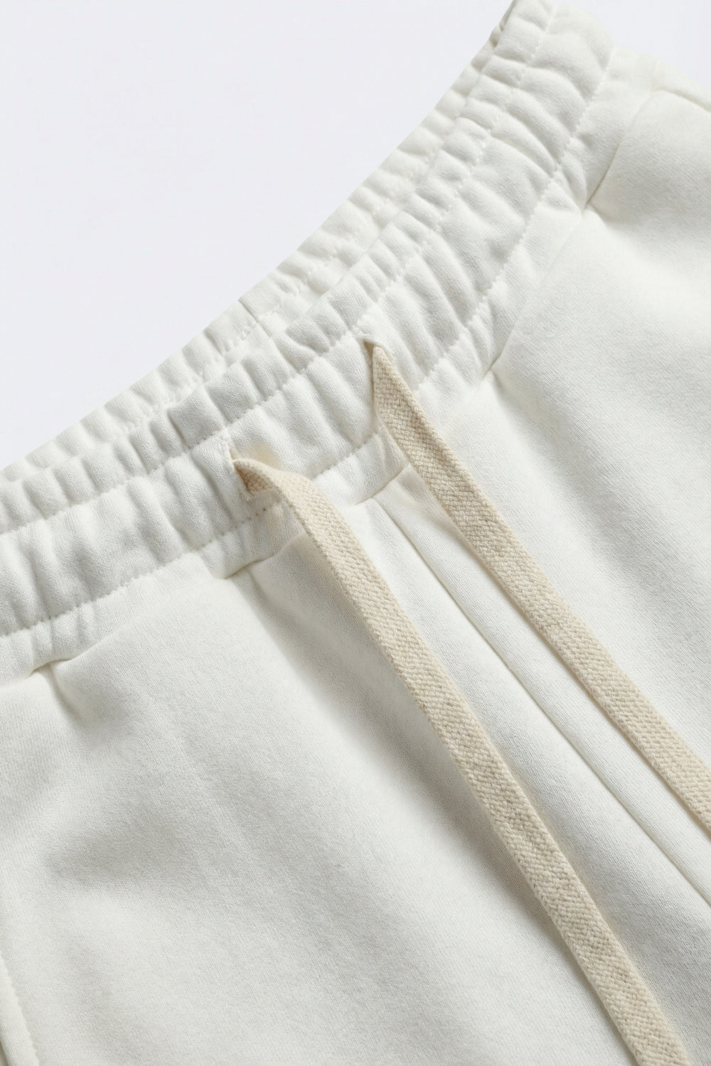 Cream Knit Straight Fit Sweatpants with elastic waist and Tie