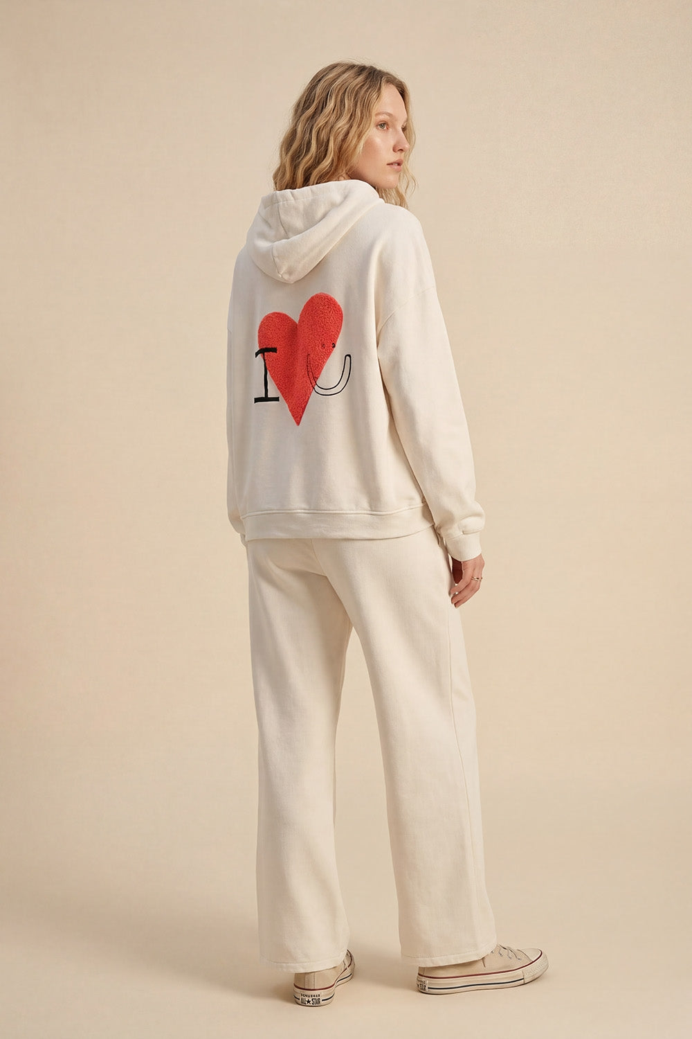 Cream Knit Straight Fit Sweatpants with elastic waist and Tie