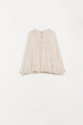 Q2 Cream Shirt with Ruched Deisgn and Long Sleeves