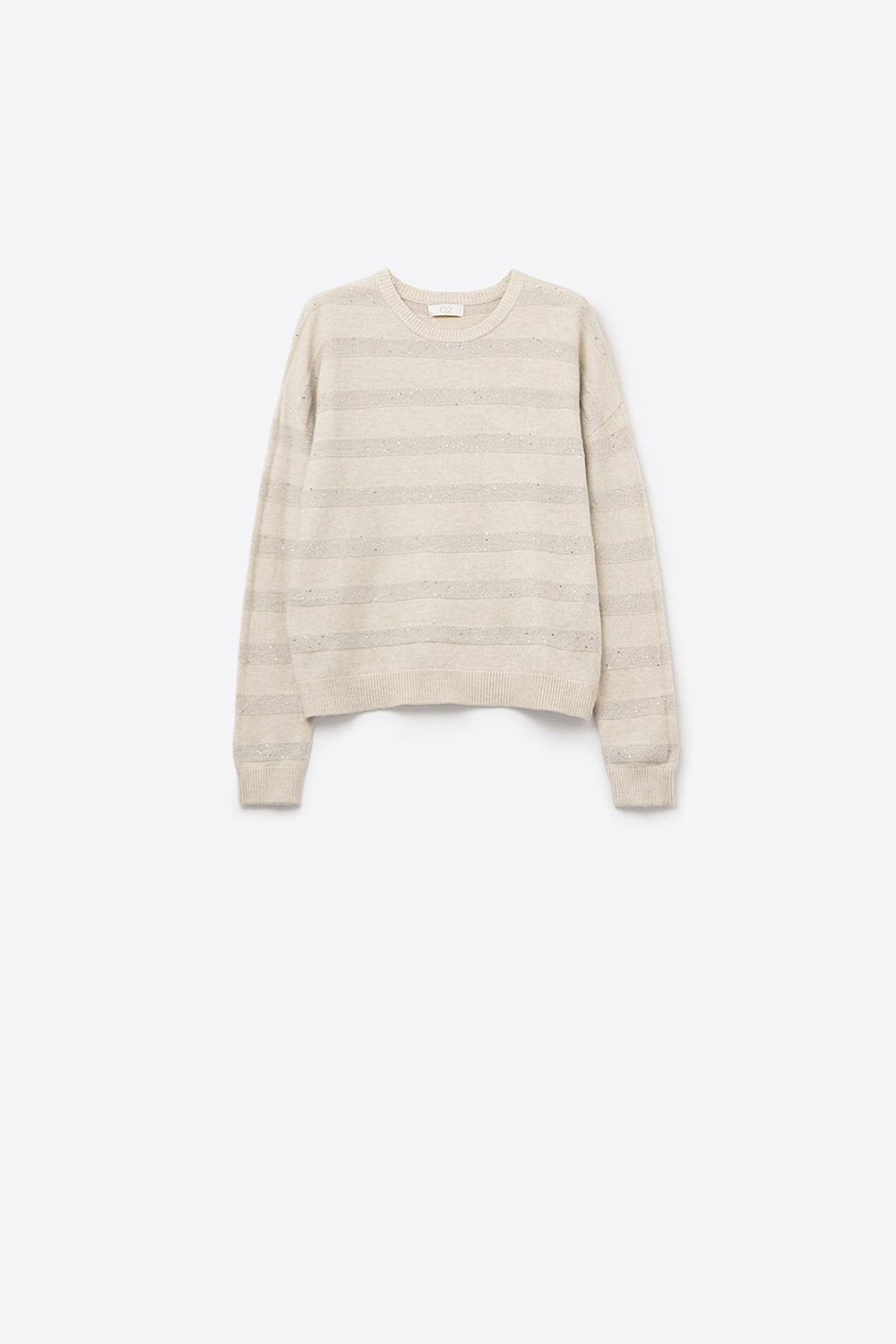 Q2 Cream Striped Knit Sweater with Sequin Detail