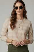 Cream Striped Knit Sweater with Sequin Detail