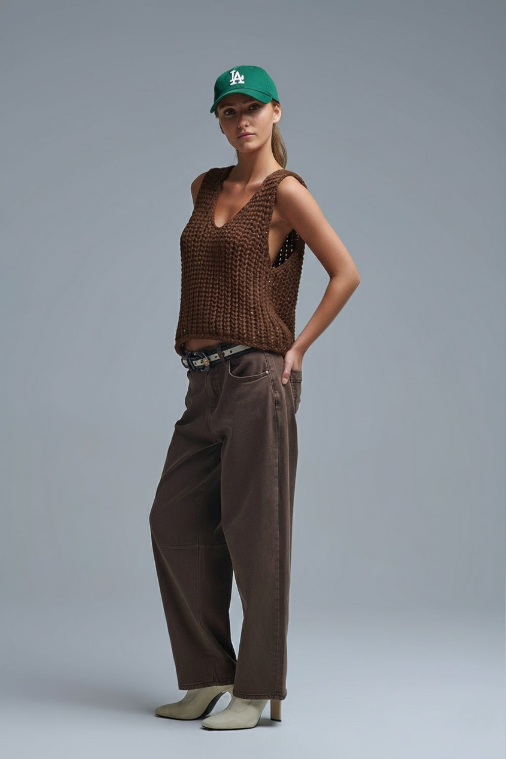 Crochet Cropped Vest in brown With sequins Thread
