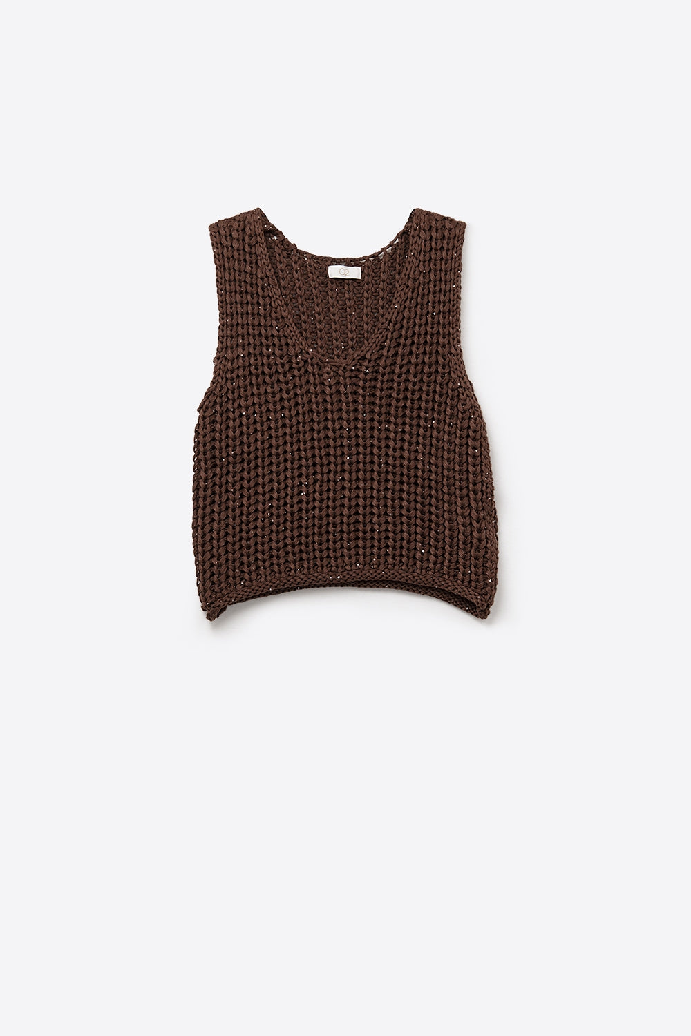 Crochet Cropped Vest in brown With sequins Thread