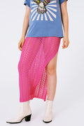 Q2 Crochet Maxi Skirt in Pink