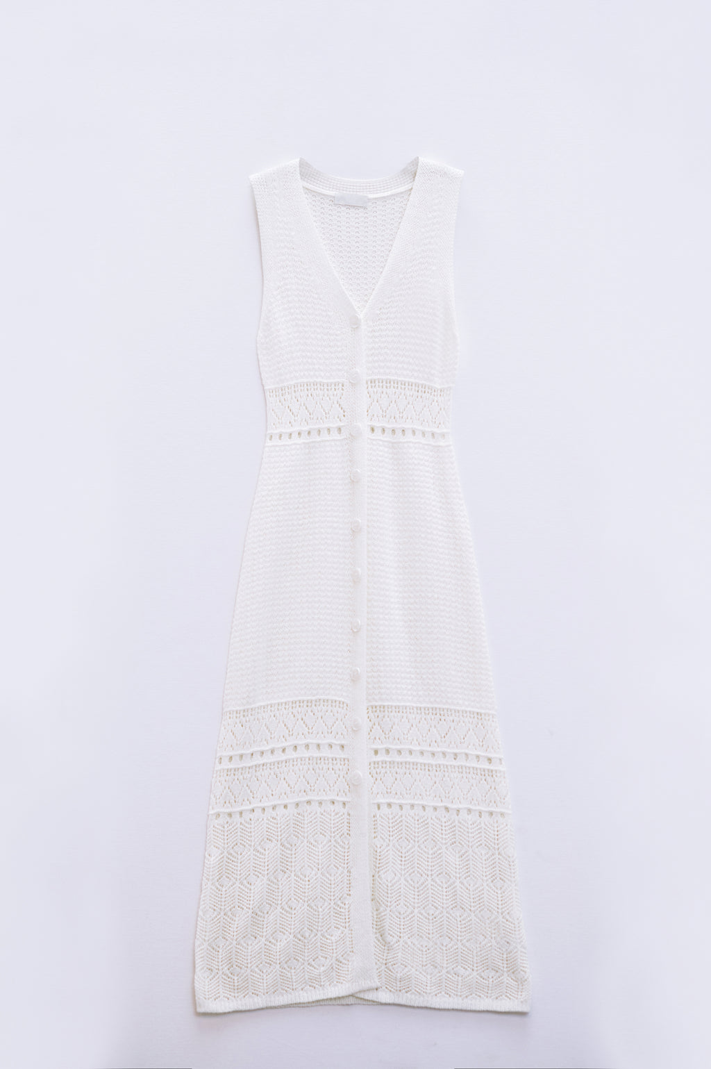 Crochet Maxi Vest With button closure in White