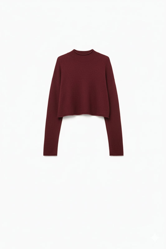 Q2 crop burgundy sweater with hem and collar