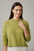 crop khaki sweater with hem and collar