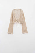 Q2 Cropped Cardigan In Beige With Tie Closing