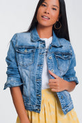 Q2 Cropped denim jacket in light blue wash
