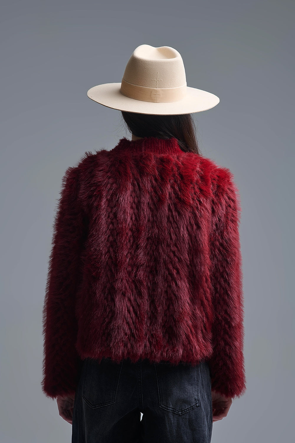 Cropped Jacket in burgundy in fine fur