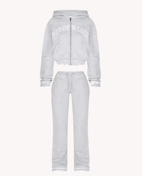 UNIKCOSA RetroMuse INS Letter Two-Piece Set Cropped Hoodie 💫