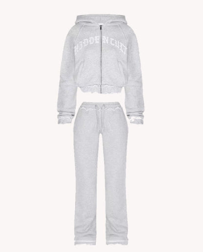 UNIKCOSA RetroMuse INS Letter Two-Piece Set Cropped Hoodie 💫