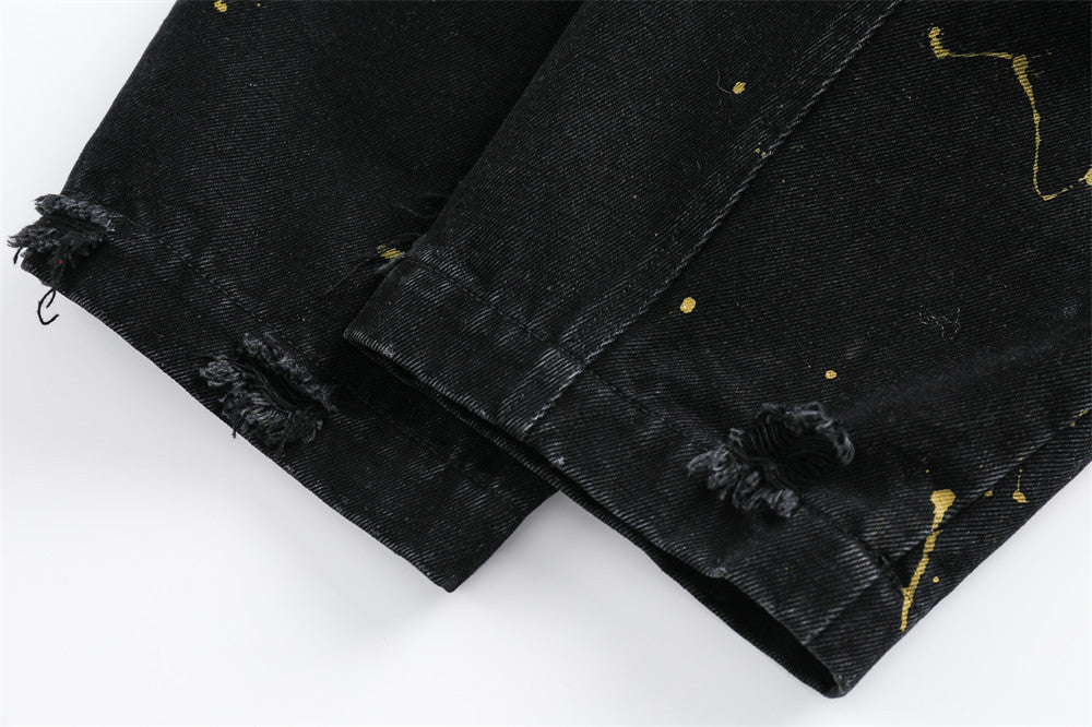 UNIKCOSA NoirFit Denim Jacket With Polo Collar Lettering 💫