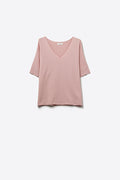 Q2 Dusty Pink V-Neck Relaxed Fit Knit Top