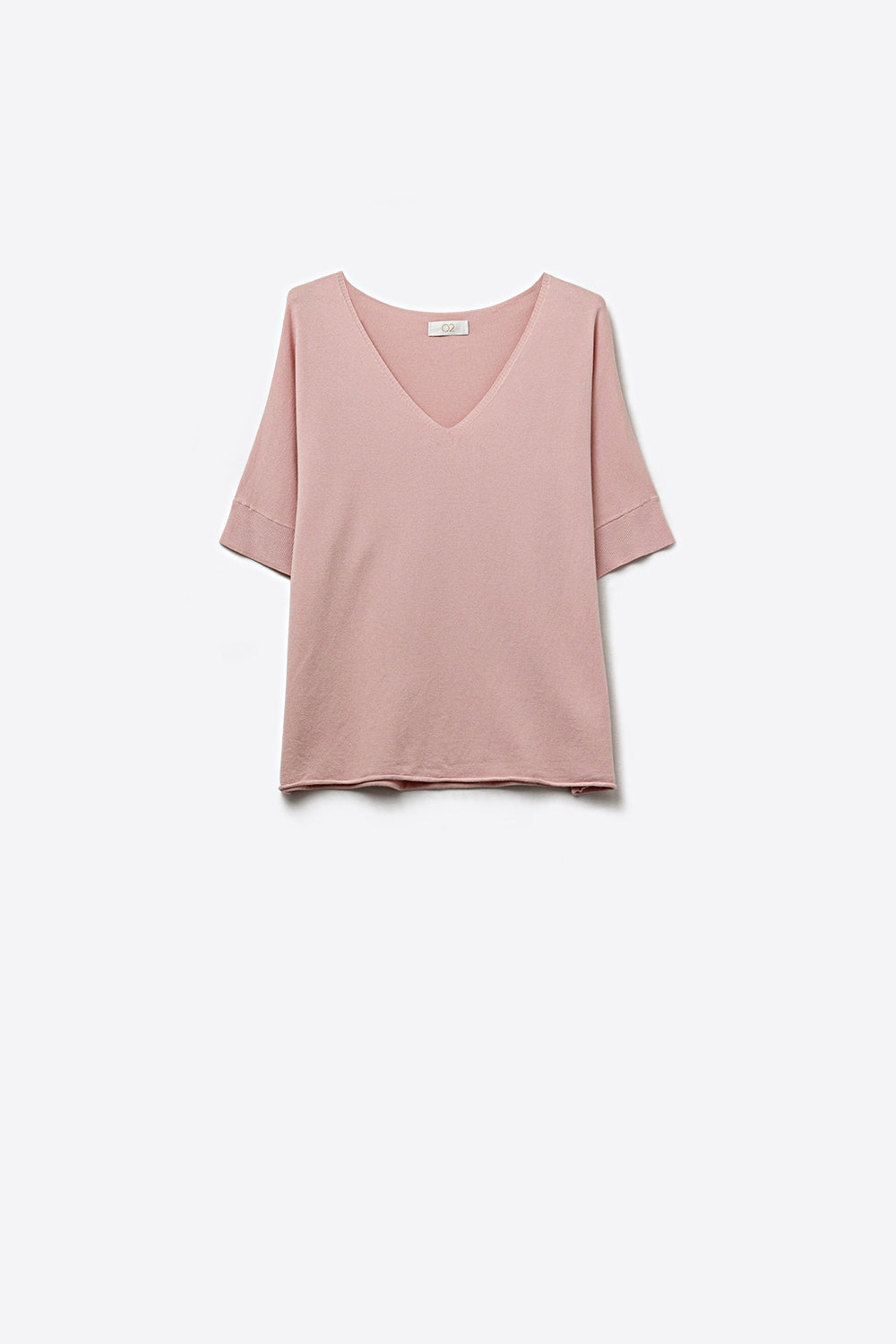 Q2 Dusty Pink V-Neck Relaxed Fit Knit Top