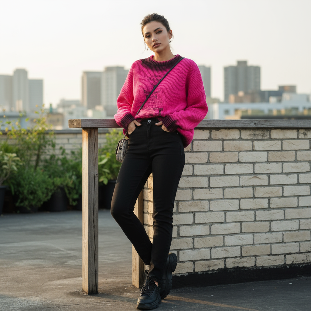 UNIKCOSA Letter Crew Neck Sweater – Street Style Pullover for Men